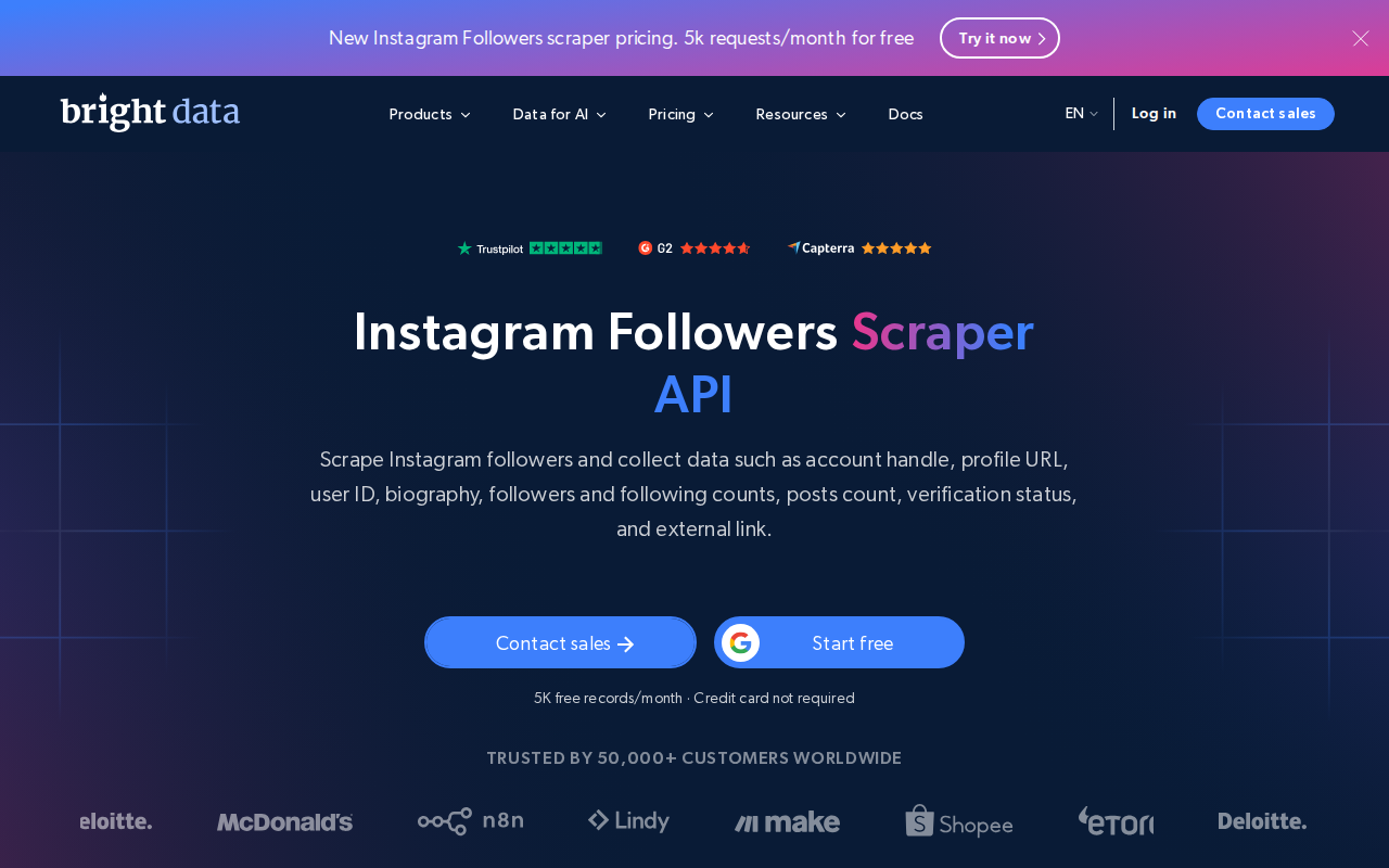 Bright Data's Instagram followers scraper page