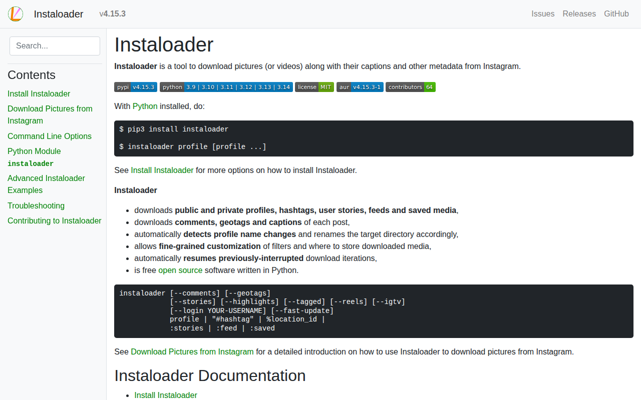 Instaloader project page